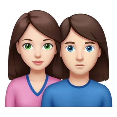 pink polaroid photo of a couple thats white with long brunette hair blue eyes and a white guy with short brunette hair and green eyes sticker