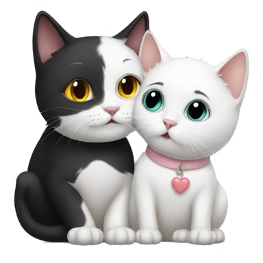 black cat kisses a white cat sticker