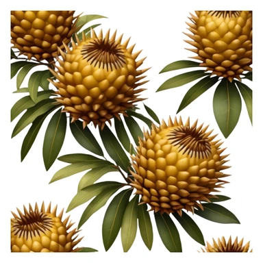Cinematic Realistic Banksia Emoji, Bold and striking, with spiky, cylindrical flower heads covered in rich golden hues. The leaves are thick and leathery, adding a sense of strength to this unique and iconic tree. Soft glowing outline, capturing the essence of Australian ruggedness and floral beauty in a distinctive banksia tree! sticker
