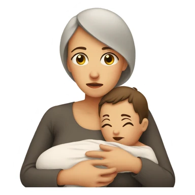 European sad mother with newborn sticker