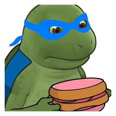 ninja turtle wearing blue eye mask with SPAM sticker