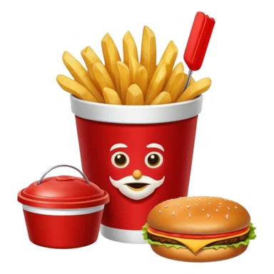 Plateau rouge avec dessus une bucket de poulet KFC , des frite dans un pot, un burgers et un coca sticker