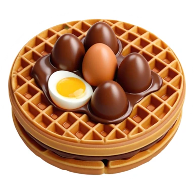 3D rendered hyper-realistic chocolate Hong Kong egg waffle, rich brown color, glossy bubbles with detailed texture, candy-like sheen, playful presentation, soft illumination sticker