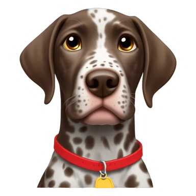 Brown spotted German short haired pointer puppy with ticking with red collar  sticker