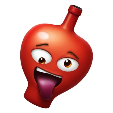 A red ❤️ hearth with eyes and a mouth, looking tipsy and wobbly, holding a wine bottle in one hand, with a playful and drunken expression, surrounded by a soft, blurred background sticker