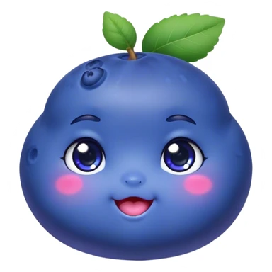 Cute Kawaii Blueberry, small and chubby, deep blue-purple with a tiny leafy crown, bright sparkling eyes, a soft round body, cute blushing cheeks, full of berry sweetness! sticker