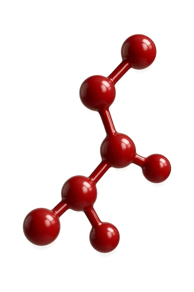 molecola chimica 3d rossa lunga iperrealistica fluttua in aria, 4k sticker