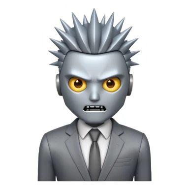 Robot emoji with a "Karen" haircut and angry facial expression, make it look comically robotic (closer to Robot than Human) sticker