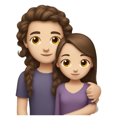 Little sister with brunette hair hugging big brother with brunette hair white skin sticker