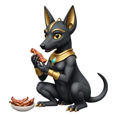  Fit mean Short-eared Black fur beautiful female robo anubis puppy statue gargoyle posed biting bacon  sticker