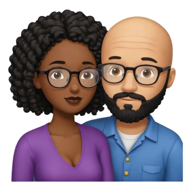 intimate moment between black couple bald man black beard long black curly hair woman with glasses  sticker