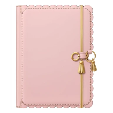 a soft pink journal with scalloped edges, tiny gold dot details, and a small tassel charm, cozy and elegant stationery vibe sticker