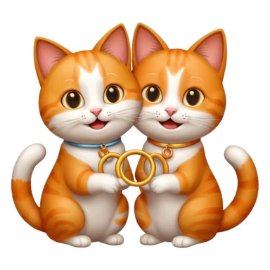 happy cat couple, one cat holding a ring, the other surprised and happy, romantic atmosphere, Italian background, emoji style sticker