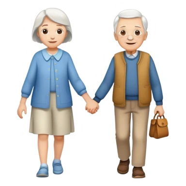 a child holding hands with an elderly person, walking together, cheerful and caring sticker