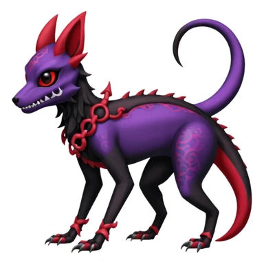 Gothic Black red purple Scaley Exotic Salandit-Umbreon-Noibat-Houndoom-Fakémon-hybrid-creature (full body), 4 legs, skull face mask sticker