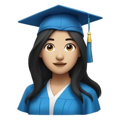 asian girl wearing blue graduation cap with long black hair sticker