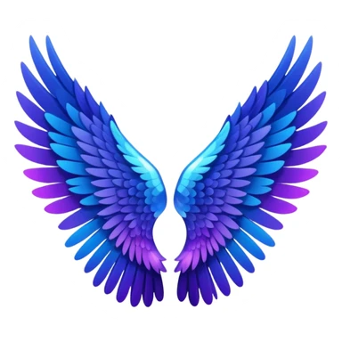 crystal angel wings, black feathers with a gradient at the tips transitioning to purple and blue, emoji style sticker