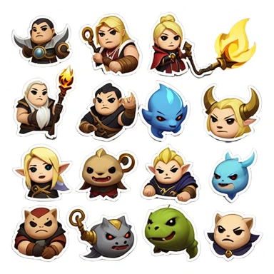 Prompt:**  
*"Create a set of fun, expressive Telegram sticker designs in a cartoonish or semi-realistic style, themed around Dota 2. Include:  
- Hero abilities (e.g., Pudge’s hook, Invoker’s spells) as playful icons.  
- Meme-worthy hero reactions (e.g., tilted Techies, smug Anti-Mage).  
- Classic in-game items (e.g., Blink Dagger, Divine Rapier) with exaggerated emotions.  
- Chat phrases like ‘GGWP,’ ‘?,’ ‘Report,’ or ‘Missing’ in bold, punchy text.  
- Teamfight chaos with stylized explosions or ‘WTF’ moments.  

Style: Bright colors, thick outlines for readability, and exaggerated facial expressions. Avoid tiny details—stickers should be clear even at small sizes. Background: Transparent or simple gradient. Mood: Humorous, hype, or salt-inducing!"*  sticker