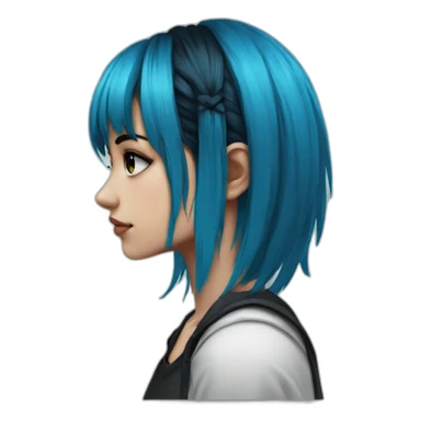 Side profile sad emo girl, black makeup, long choppy blue hair side bangs sticker