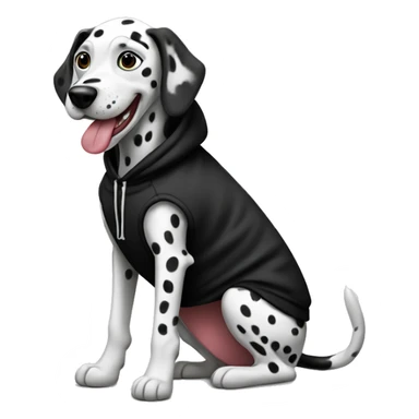 Dalmatian wearing a black hoodie with a tongue out sticker