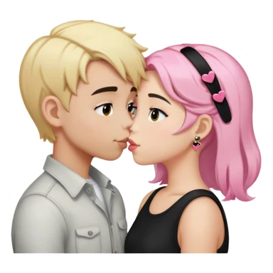 Boy with blonde hair kissing girl with black hair and two pink hair clips in hair  sticker