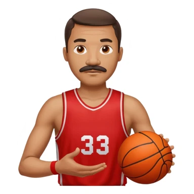 man basketball player red jersey with mustache holding basket ball sticker