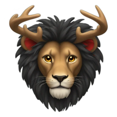 Black Lion with deer antlers and big red ears sticker