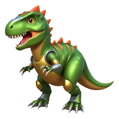 fierce rocket-propelled dinosaur, armored T-rex, rocket thrusters, intense eyes, dynamic action pose, 3D cartoon, mobile game icon style, clean background, no text, no watermark
 sticker