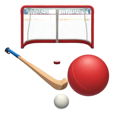 A red ball and hockey stick resting on an ice rink, with the goalposts and clear markings in the background. The scene captures the unique nature of field hockey with a ball on ice, emphasizing the speed and precision of the sport in a cold, competitive atmosphere. sticker