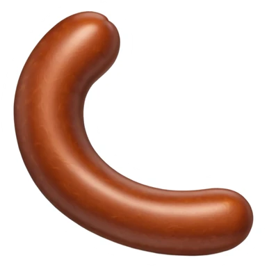 single dark plump sausage with smooth glossy casing gently twisted ends no plate or extras soft lighting subtle shadows emoji scale sticker