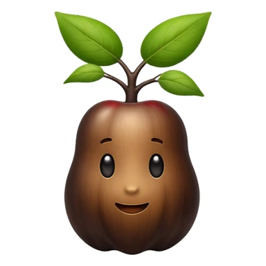 A black ginseng root (heuksam), in Apple iPhone emoji style. Dark brown-black glossy color, subtle texture on the root, elegant curves, vibrant but natural tones, smooth gradients, clean simple shapes, no outlines, slight 3D depth.
 sticker