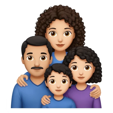  family, mom has brown eyes black hair brown skin, dad is white with brown curly hair and two kids boy and girl who are a mix of the two parents sticker