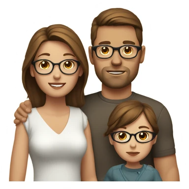 A white couple with brown hair. The main is wearing glasses with his arm around the wife. And the wife is holding a baby girl sticker