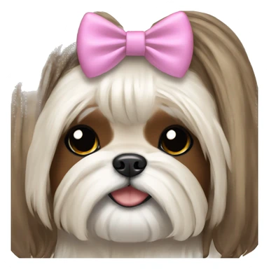 brunette girl hugging cream long hair shih tzu with bow on head  sticker