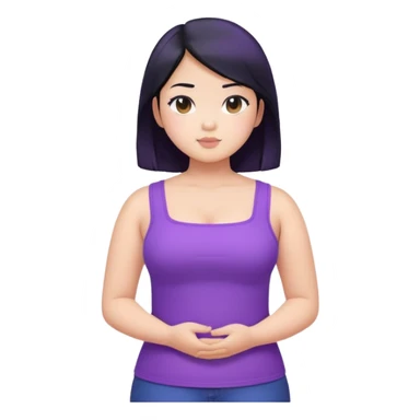 a girl that is asian, chubby, has black hair, and cool tone skin with purple square neck top. make it torso length  sticker