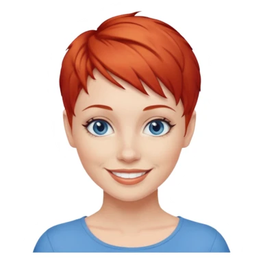 27 year old white woman, red hair, pixie cut, blue eyes sticker