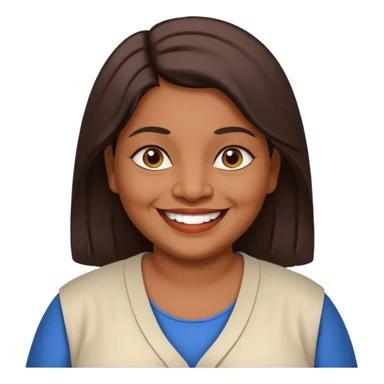 50 yr old chubby Sri Lankan woman, dark skin, straight brown hair, big smile, white teeth, european clothes, shoulder length hair sticker