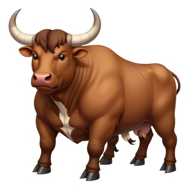 Top-down view of a muscular bull facing left, with visible curved horns and strong back sticker