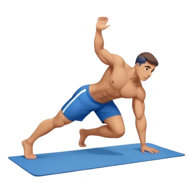 buff man blue shorts doing plank exercise on yoga mat sticker