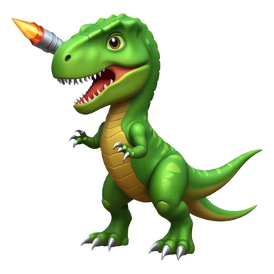 fierce rocket-propelled dinosaur, armored T-rex, rocket thrusters, intense eyes, dynamic action pose, 3D cartoon, mobile game icon style, clean background, no text, no watermark
 sticker