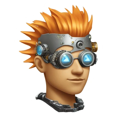 Light orange Mohawk hair male cyborg head with silver steampunk goggles and circuits sticker