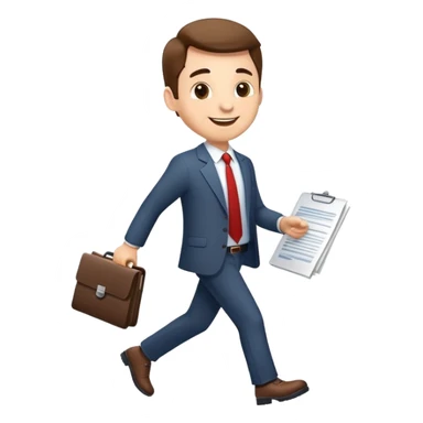 happy businessman proudly walking after signing important document sticker
