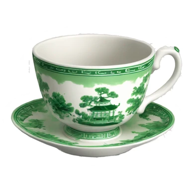 Vintage green and white chinoiserie teacup sticker