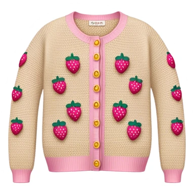 beige crocheted cardigan embroidered with small pink strawberries sticker