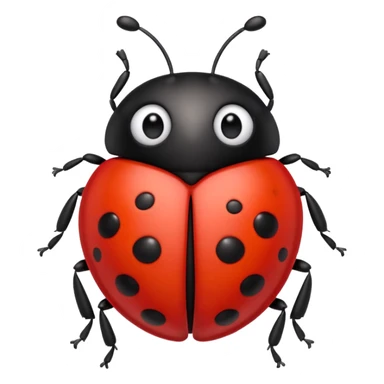 A 3D Apple-style emoji of a cute red ladybug with black spots, shiny smooth body, small antennae, and gentle light reflection on its wings. Centered, clean white background, colorful and playful design. sticker