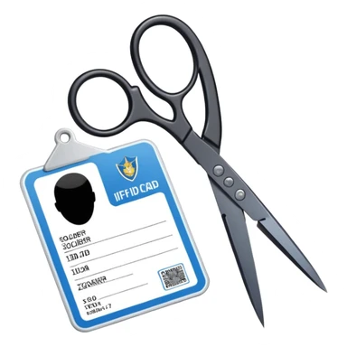 Floating black Scissors cutting an idf soldier ID card in 2 parts .hyper realistic sticker