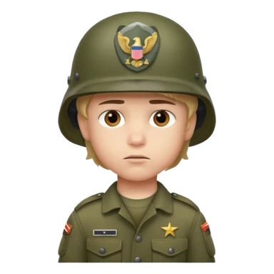 a young boy wearing a military helmet sticker