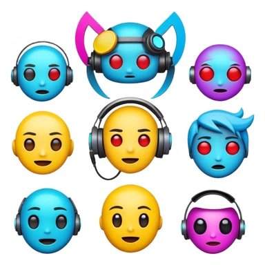 Create a unique emoji pack named Suevpnx. The style should be modern, expressive, and slightly edgy with a cyberpunk or digital vibe. Each emoji should represent different emotions and reactions—such as joy, sadness, anger, love, confusion, sarcasm, and surprise—with a consistent character or theme throughout the pack. The character can be a futuristic humanoid, a digital creature, or a symbolic avatar that reflects a mysterious yet playful personality. Use vibrant colors, smooth gradients, and a sleek aesthetic. Each emoji should be visually distinct but clearly part of the same universe. sticker