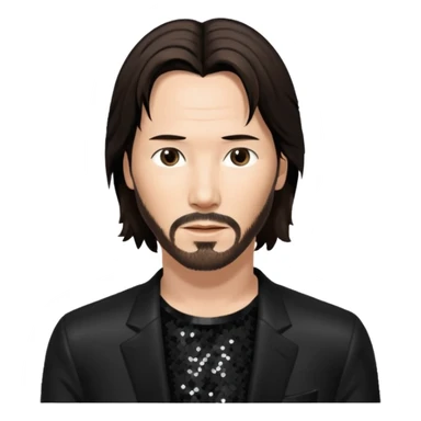Keanu Reeves with dark brown hair, black sequin outfit sticker