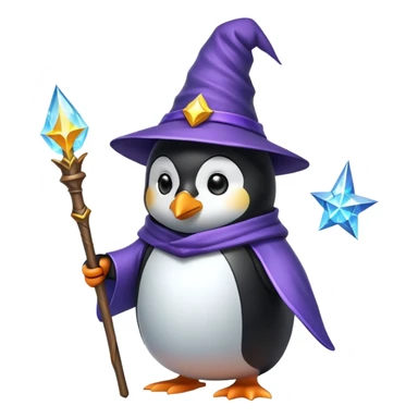 penguin wizard with magical staff wearing a wizard hat fantasy sticker